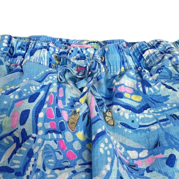 Lilly Pulitzer Aden Pants Women’s Large Blue Peri Pinch Pinch Linen Drawstring - Picture 3 of 8